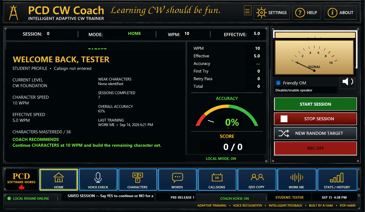 PCD CW Coach Intelligent Adaptive CW Trainer