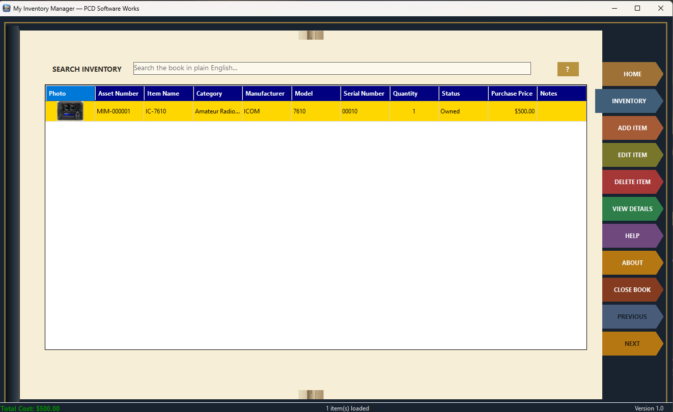 My Inventory Manager book open