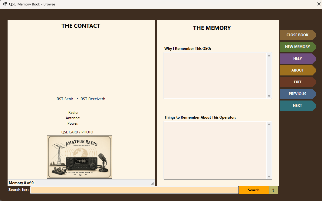 QSO Memory Book open two-page Browse mode
