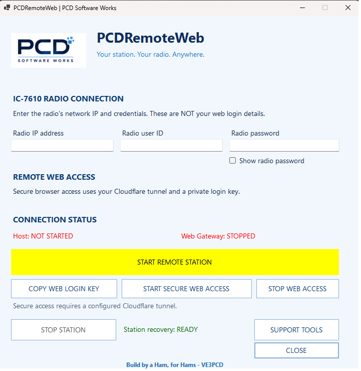 PCDRemoteWeb setup screen